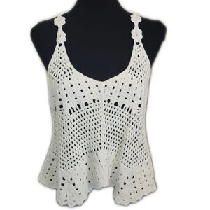 Rebellion Ivory/White Crochet Tank Top, L